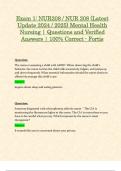 Exam 1&comma; Exam 2&comma; Exam 3&comma; Exam 4 & HESI&colon; NUR208 &sol; NUR 208 &lpar;Latest 2024 &sol; 2025 Updates STUDY BUNDLE WITH COMPLETE SOLUTIONS&rpar; Mental Health Nursing &vert; Questions and Verified Answers &vert; 100&percnt; Correct &vert; Grade A &ndash; Fortis