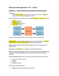 Business Management 113 Summary