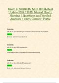 Exam 4&colon; NUR208 &sol; NUR 208 &lpar;Latest 2024 &sol; 2025 Updates STUDY BUNDLE WITH COMPLETE SOLUTIONS&rpar; Mental Health Nursing &vert; Questions and Verified Answers &vert; 100&percnt; Correct &vert; Grade A &ndash; Fortis