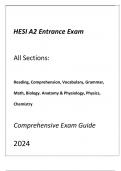 HESI A2 ENTRANCE EXAMS COMPREHENSIVE 250 PAGE EXAM GUIDE ALL SECTIONS QNS & ANS
