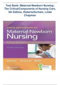 Test Bank: Davis Advantage For Maternal-Newborn Nursing: The Critical Components of Nursing Care, 4th Edition, Roberta Durham, Linda Chapman|| Latest Edition