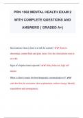 PRN 1562 MENTAL HEALTH EXAM 2  WITH COMPLETE QUESTIONS AND  ANSWERS { GRADED A+} 