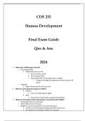 (ASU) CDE 232 HUMAN DEVELOPMENT FINAL EXAM GUIDE QNS & ANS 2024