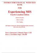 Instructor Manual With Test Bank for Experiencing MIS 4th Canadian Edition By David Kroenke, Andrew Gemino, Peter Tingling (All Chapters, 100% Original Verified, A+ Grade)