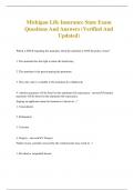 Michigan Life Insurance State Exam Questions And Answers (Verified And Updated)