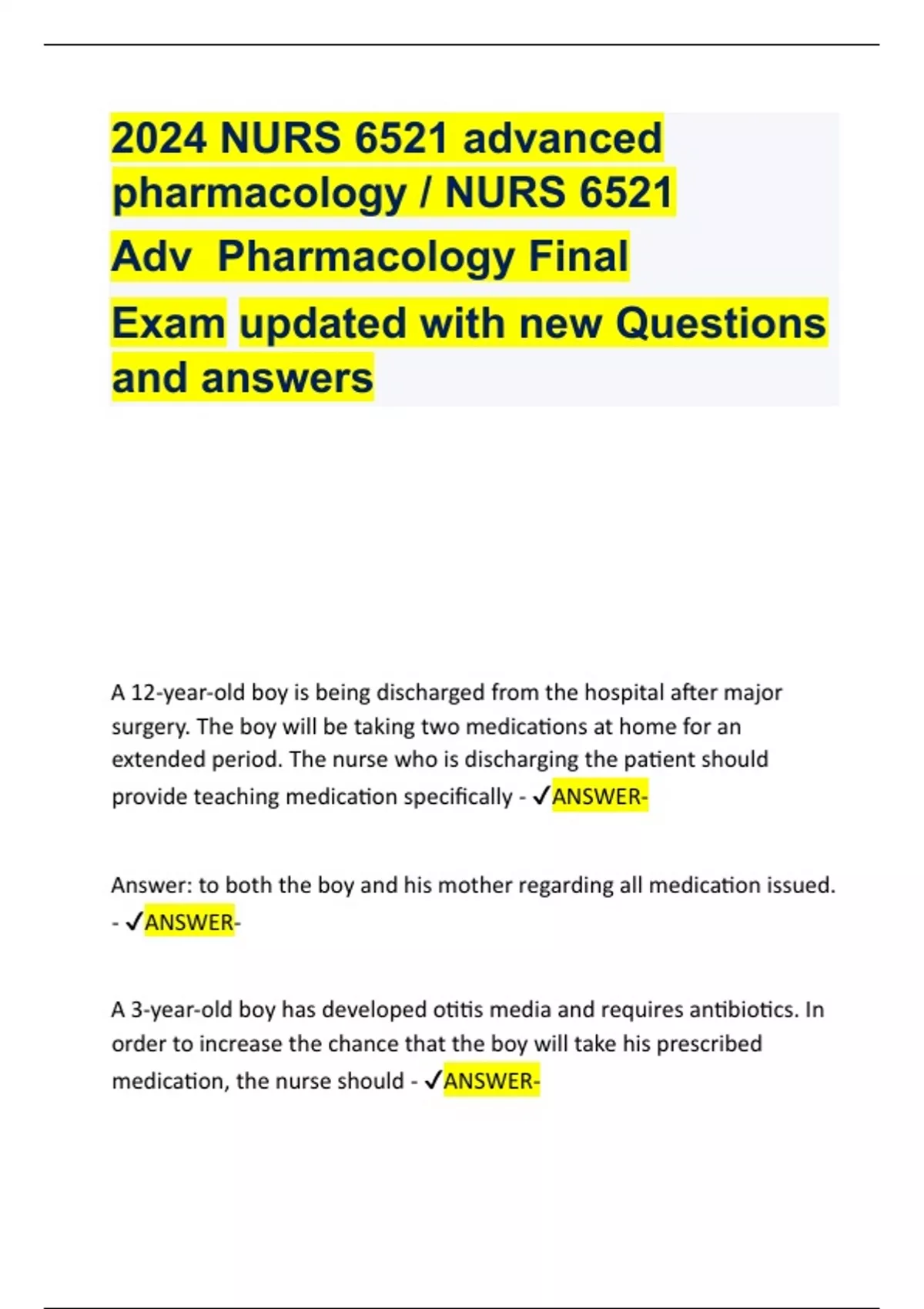 NURS 6521 advanced pharmacology 2024 - NURS 6521 advanced pharmacology ...
