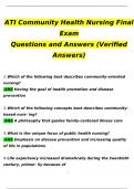 Community Health Nursing Final Exam Verified Questions and Answers