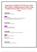 Final Exam: NUR254/ NUR 254 (New 2024/ 2023 Update) Childbearing and Child Caring  Families Review| 100% Correct| A Grade - Galen