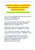 Florida Vet Med Laws and Rules  Exam Questions & Revised  Corrrect Answers  >Updated < Already Passed!!<
