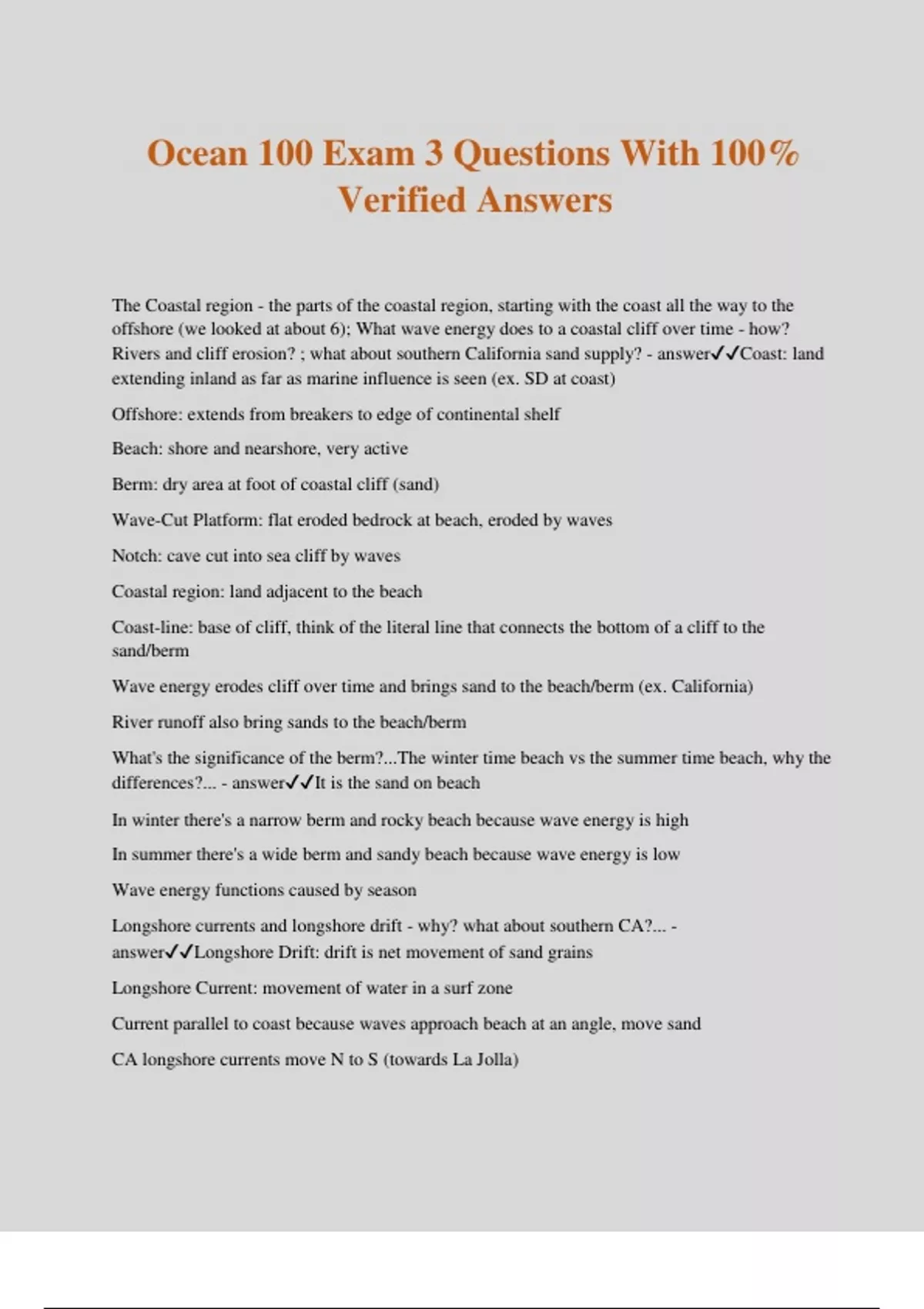 Ocean 100 Exam 3 Questions With 100% Verified Answers - Ocean 100 ...