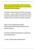 State of Colorado Motor Vehicle Dealer Board Mastery Examination actual exam questions and answers