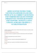 ARMY LICENSE INSTRUCTORS LICENSE EXAMINERS EXAMS 2024 WITH ACTUAL CORRECT QUESTIONS AND VERIFIED DETAILED ANSWERS &vert;FREQUENTLY TESTED QUESTIONS AND ANSWERS &vert; NEWEST &vert;LATEST UPDATE &vert;ALREADY GRADED A&plus; &vert; GUARANTEED PASS
