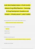 NUR 294 &lpar;PHARM&rpar; EXAM 1 STUDY GUIDE -  Adverse Drug Affect&sol;Reaction &semi; Toxicology  & Drug Development Questions and  Answers &vert; Already passed &vert; Latest Update 
