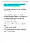PLATO Government End of Semester Test questions and answers.