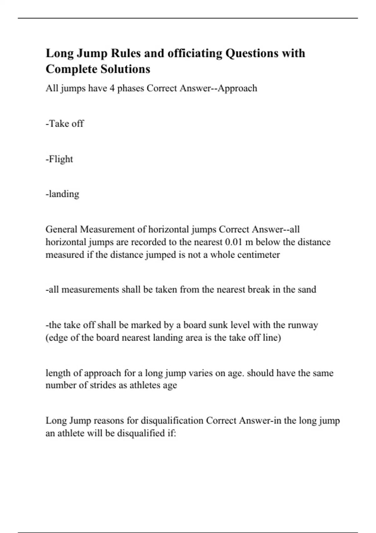 Long Jump Rules and officiating Questions with Complete Solutions