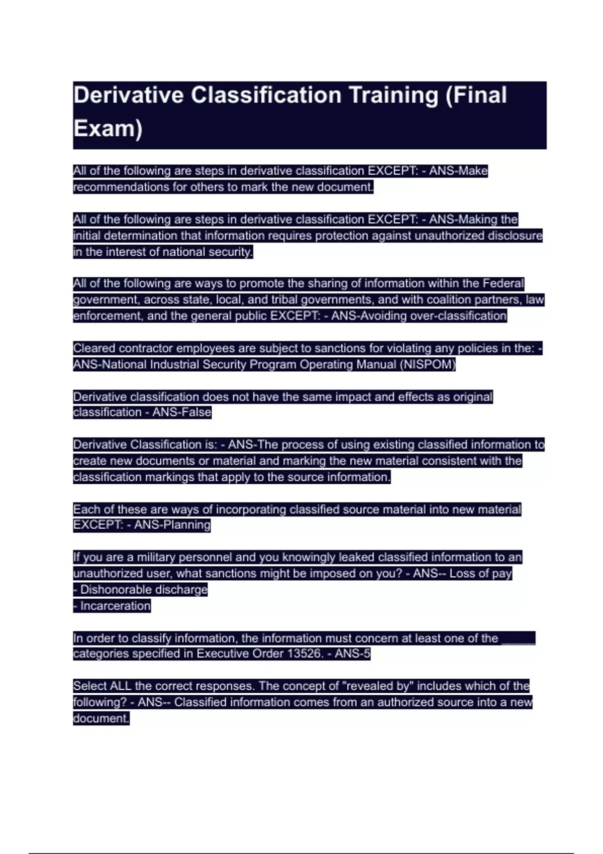Derivative Classification Training (Final Exam) - Mathnasium Training ...