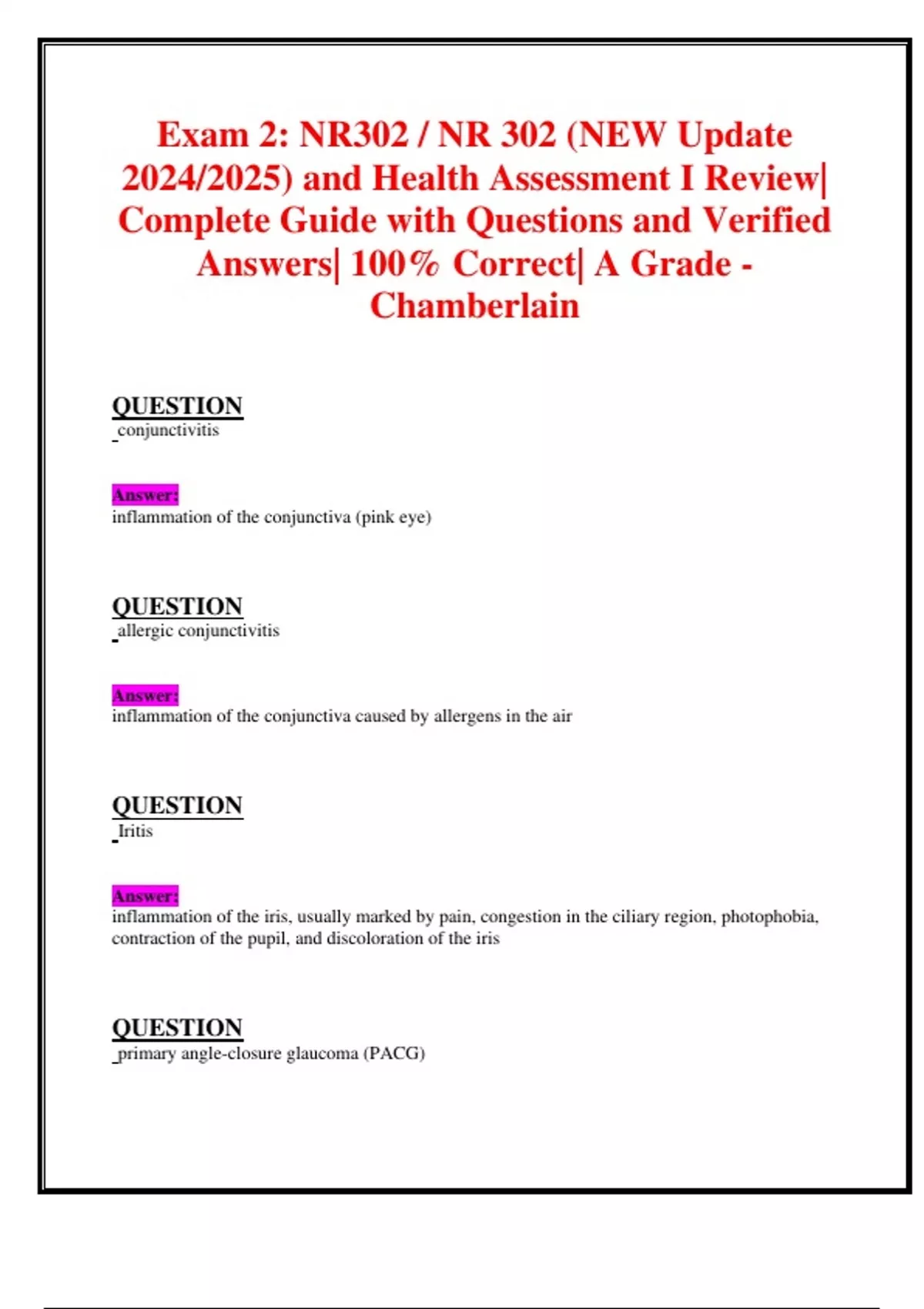 Exam 2: NR302 / NR 302 (NEW Update 2024/2025) and Health Assessment I ...