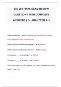 BIO 201 FINAL EXAM REVIEW  QUESTIONS WITH COMPLETE  ANSWERS { GUARANTEED A+} 