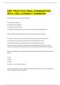 EMT PRACTICE FINAL EXAMINATION WITH 100% CORRECT ANSWERS