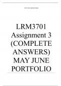Exam (elaborations) LRM3701 Assignment 3 (COMPLETE ANSWERS) MAY JUNE PORTFOLIO 2024 (520582) - DUE 30 May 2024 •	Course •	Applied Labour Relations Management Competencies (LRM3701) •	Institution •	University Of South Africa •	Book •	Employee Relations Man