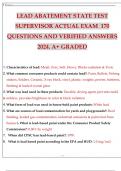 LEAD ABATEMENT STATE TEST SUPERVISOR ACTUAL EXAM 170 QUESTIONS AND VERIFIED ANSWERS 2024&period; A&plus; GRADED&period;pdf
