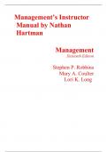 Instructor Manual for Management 16th Edition By Stephen Robbins, Mary Coulter, Lori Long (All Chapters, 100% Original Verified, A+ Grade)