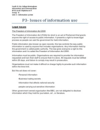 BTEC Level 3 IT Unit 3 P3- Issues of information  P3