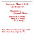 Instructor Manual With Test Bank for Management 16th Edition By Stephen Robbins, Mary Coulter, Lori Long (All Chapters, 100% Original Verified, A+ Grade)Instructor Manual (Lecture Notes Only)