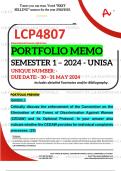 LCP4807 PORTFOLIO MEMO - MAY/JUNE 2024 - SEMESTER 1 - UNISA - DUE DATE :- 31 MAY 2024 (DETAILED ANSWERS WITH FOOTNOTES AND BIBLIOGRAPHY - DISTINCTION GUARANTEED!) 