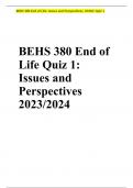 BEHS 380 End of Life Quiz 1: Issues and Perspectives 2023/2024  