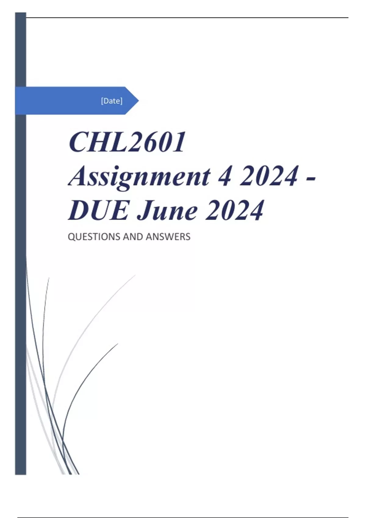 CHL2601 Assignment 4 2024 - DUE June 2024 - CHL2601 (CHL2601) - Stuvia SA