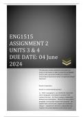 ENG1515 ASSIGNMENT 2 DUE 4 JUNE 2024.This document contains questions and answers for section A and Section B. 100% Trustworthy and Reliable answers with a guaranteed 100% pass. (Section A: Content-Based Questions & Section B: Application-Based Questions)