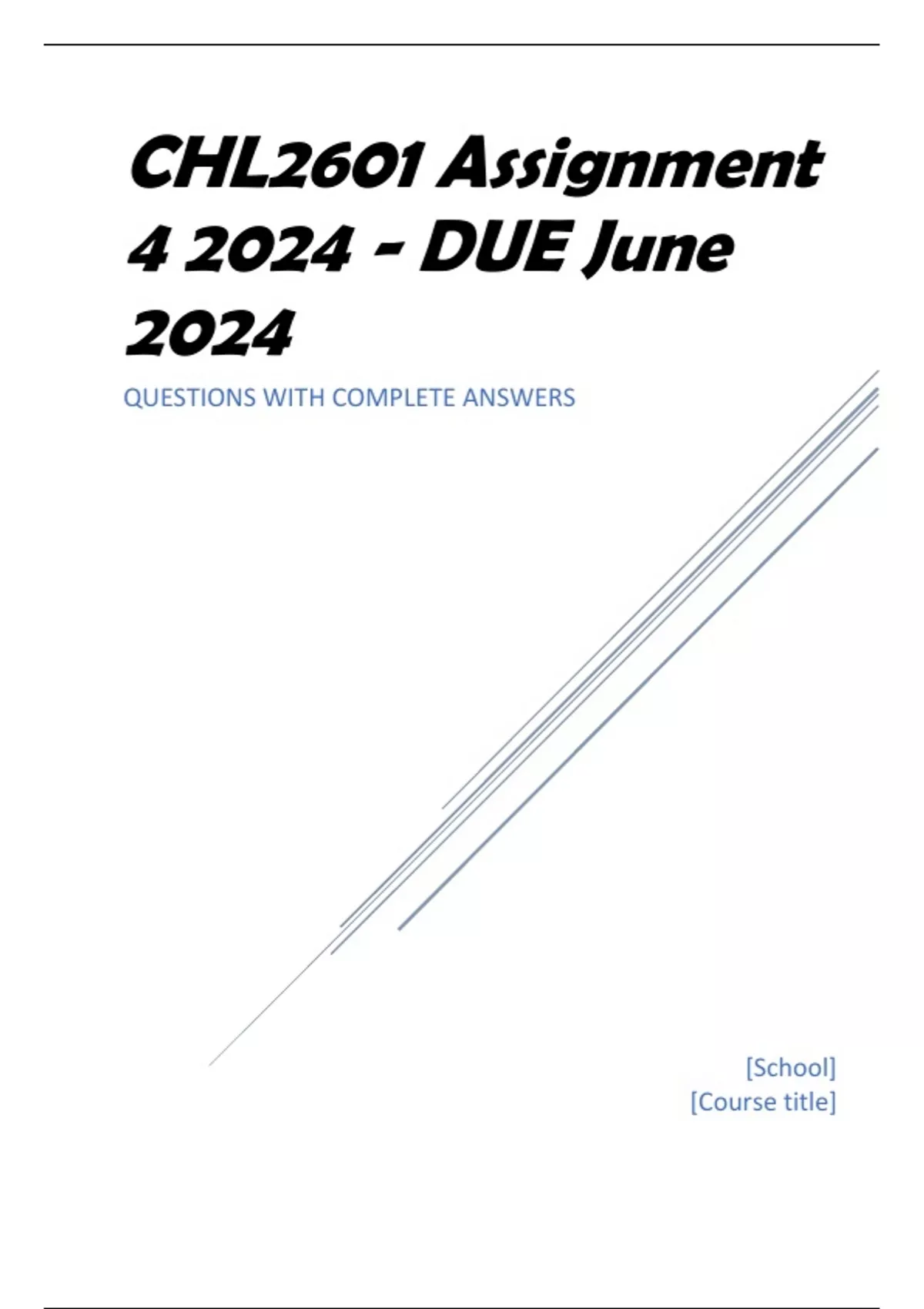 CHL2601 Assignment 4 2024 - DUE June 2024 - CHL2601 (CHL2601) - Stuvia US