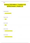 Anatomy 2200 Midterm 1 Questions and  Verified Answers &vert; Passed &vert; A&plus;