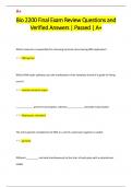 Bio 2200 Final Exam Review Questions and  Verified Answers &vert; Passed &vert; A&plus;