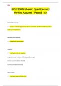 BIO 2200 final exam Questions and  Verified Answers &vert; Passed &vert; A&plus;