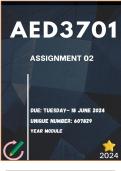 AED3701 Assignment 2 &lpar;COMPLETE ANSWERS&rpar; 2024 &lpar;607829&rpar; - DUE 18 June 2024