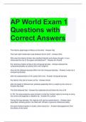 AP World Exam 1 Questions with Correct Answers 