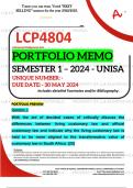 LCP4804 PORTFOLIO MEMO - MAY/JUNE 2024 - SEMESTER 1 - UNISA - DUE DATE :- 30 MAY 2024 (DETAILED ANSWERS WITH FOOTNOTES AND BIBLIOGRAPHY - DISTINCTION GUARANTEED!)