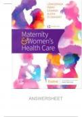 Maternity women s health care 12th edition||Latest 2024||Answersheet||verified by experts