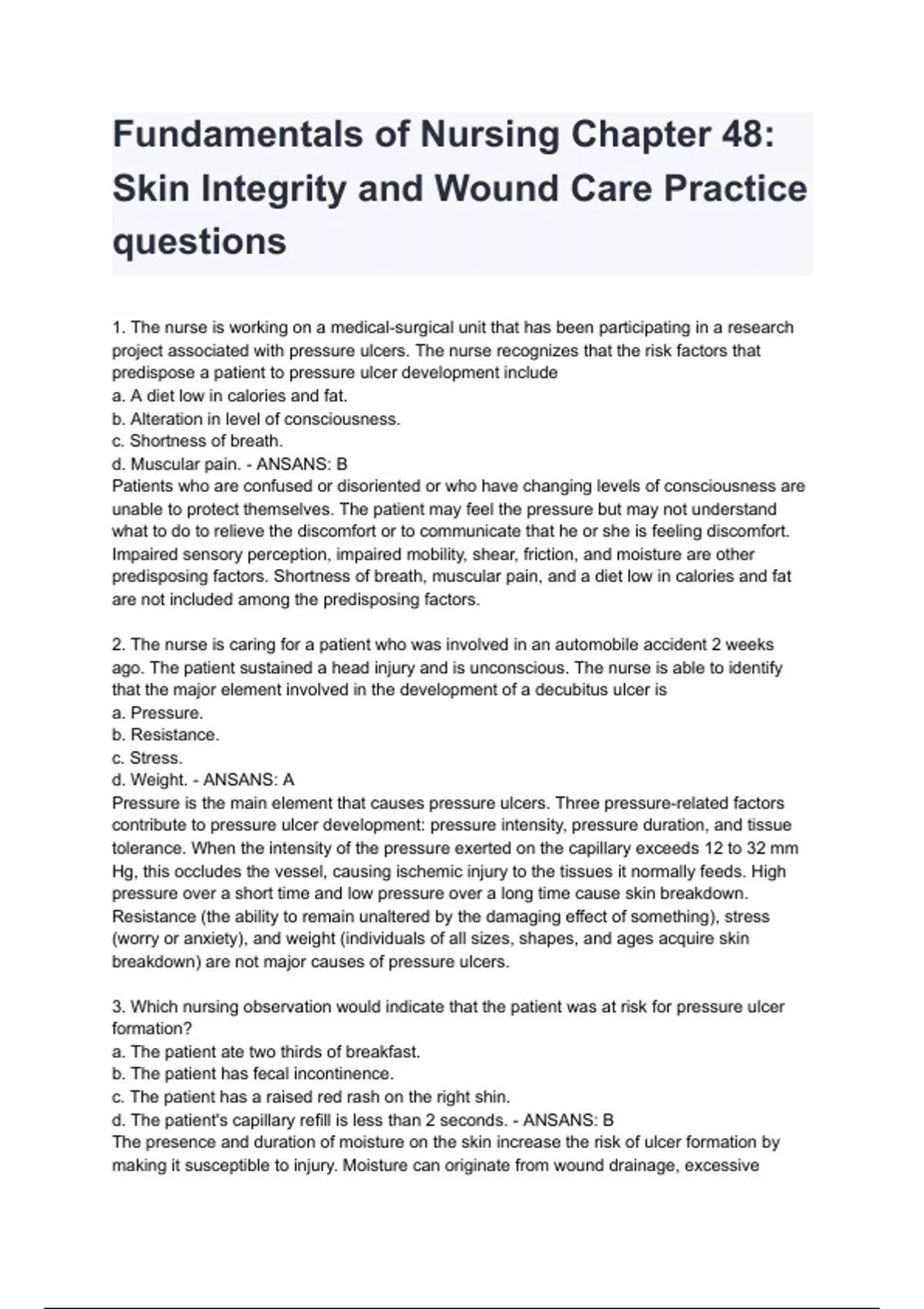 Fundamentals of Nursing Chapter 48 Skin Integrity and Wound Care