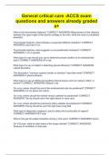 General critical care -ACCS exam questions and answers already graded a&plus;