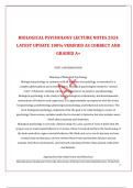 BIOLOGICAL PSYCHOLOGY LECTURE NOTES 2024 LATEST UPDATE 100% VERIFIED AS CORRECT AND GRADED A+