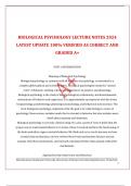 BIOLOGICAL PSYCHOLOGY LECTURE NOTES 2024 LATEST UPDATE 100&percnt; VERIFIED AS CORRECT AND GRADED A&plus;