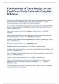 Fundamentals of Game Design Lecture Final Exam Study Guide with Complete Solutions
