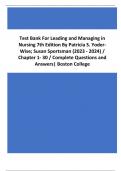 Test Bank  For Leading and Managing in Nursing, 7th Edition by Patricia S. Yoder-Wise;Susan Sportsman (2023-2024) Chapter 1-30 complete questions and answers