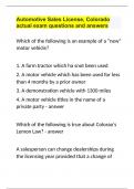 Automotive Sales License&comma; Colorado actual exam questions and answers