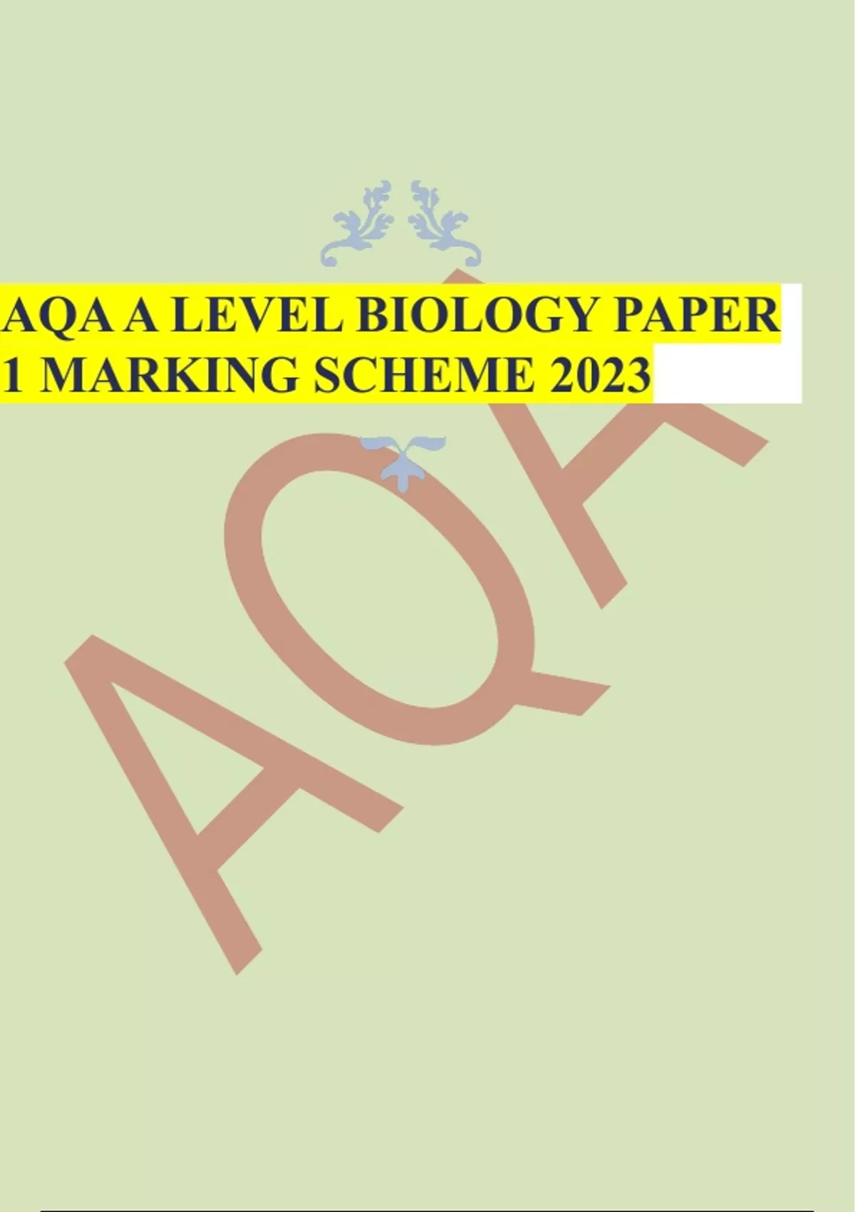 AQA A LEVEL BIOLOGY PAPER 1 MARKING SCHEME 2023 AQA A LEVEL BIOLOGY Aqa a level biology paper 1 marking scheme 2023 aqa a level biology