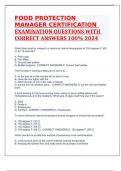 FOOD PROTECTION MANAGER CERTIFICATION EXAMINATION QUESTIONS WITH CORRECT ANSWERS 100% 2024