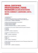 NEHA CERTIFIED PROFESSIONAL FOOD MANAGER EXAM QUESTIONS WITH CORRECT ANSWERS 100% 2024